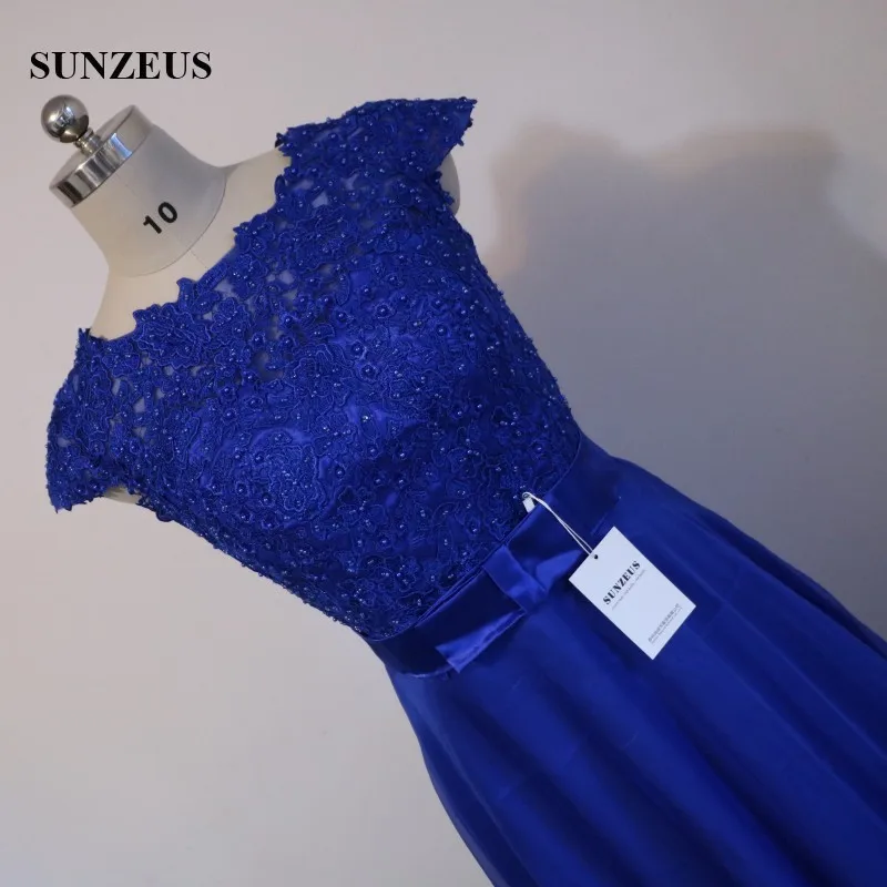 ТРАПЕЦИЕВИДНОЕ голубое платье для матери невесты с рукавами-крылышками, кружевные женские вечерние платья, длинное шифоновое женское платье для свадьбы CM035 - Цвет: royal blue