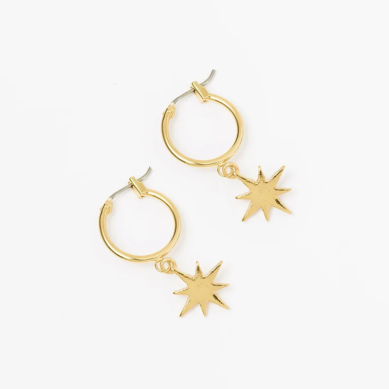 

WTLTC Bohemia Small North Star Hoop Earrings for Women Hanging Starbust Huggie Earrings Dangle Pendant Earrings Charm Hoops