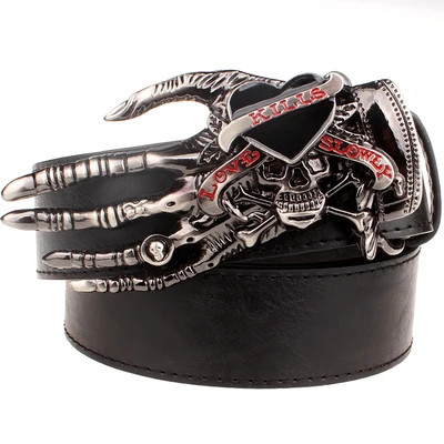 Fashion men belt skull buckle skull hand Heavy metal rock skull belt buckle skeleton head devil hand punk style belt leather belt Belts