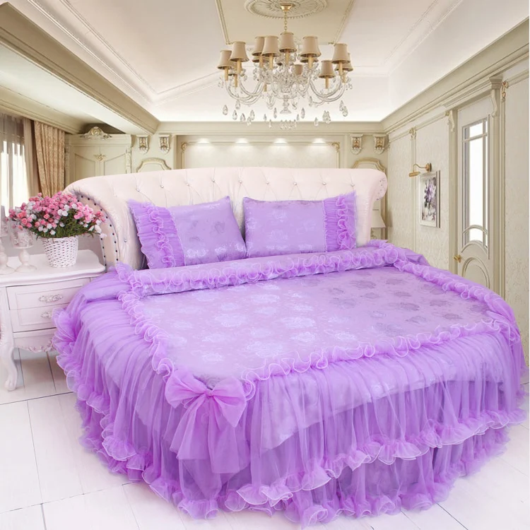 DreamingBLUE кружева круглая кровать постельного белья King SIZE 8 ноги домой сладкий цветок DuvetCover Bedskirt наволочка наборы