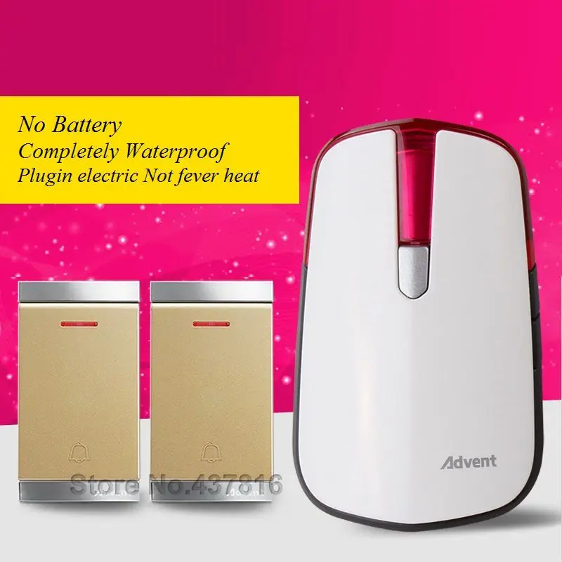 

Super Waterproof Household Wireless Doorbell,2 Transmitters+1 Receiver, Not Need Battery Plugin Electric Not fever heat