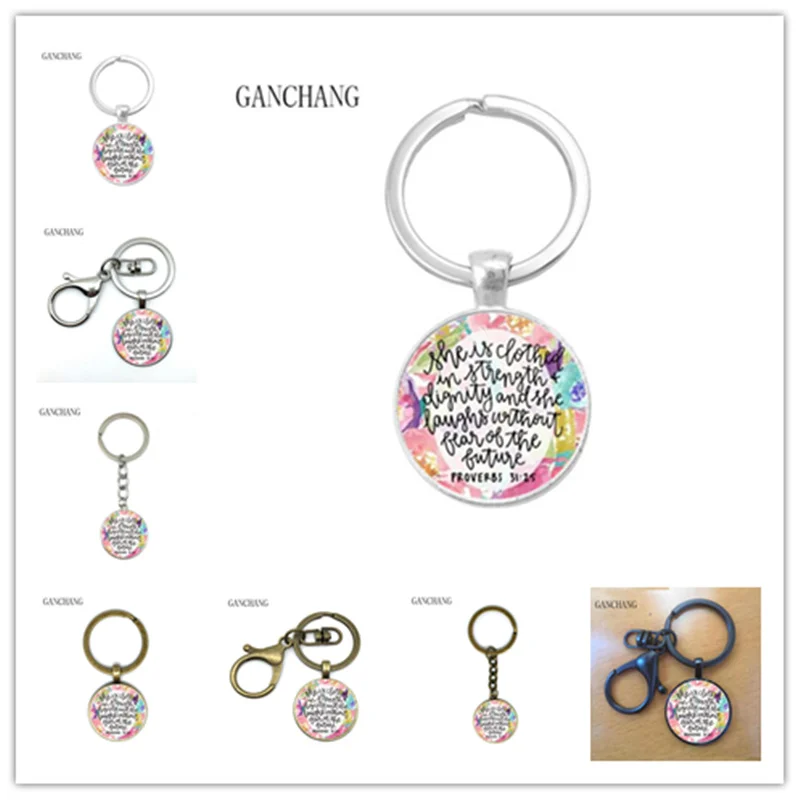 

2019 hot! New Bible Poetry Christian Jewelry Belief Glass Dome Fashion Keychain, 3 Styles to choose from