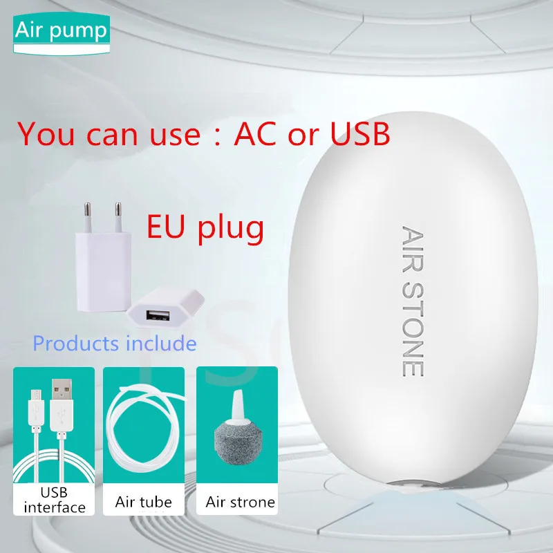 Аквариумный насос, наружный литиевый аккумулятор, портативный кислородный аэратор с насосом, компрессор для декоративных рыб, воздушный компрессор 110 V-240 V/USB - Цвет: AC and USB white
