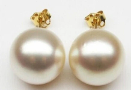 

hot sell new - hj 00763 HUGE NATURAL SOUTH SEA GENUINE 11-12MM PERFECT ROUND WHITE PEARL STUD EARRING