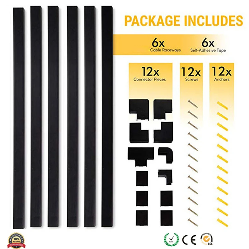 

Cable Management Channel Cord Raceway Kit Organizing Mount TV System Hide Computer Cables Electronic Wire Cover On-Wall Conceal