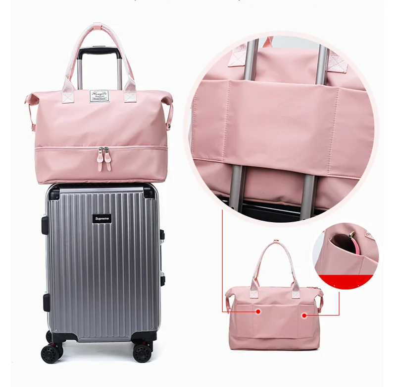 Высокое качество Водонепроницаемый дорожная сумка Для женщин розовый вещевой сумки Портативный выходные мешок двойной Слои ночь Tote
