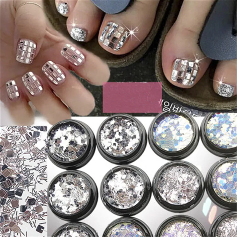 

1 Jar Nail Sequin 2 Color Shinning Nail Glitter Sequin Holographic Silver/Colorful 3ml/Jar Flakes Sequin 4 Shape Glitter Sequins