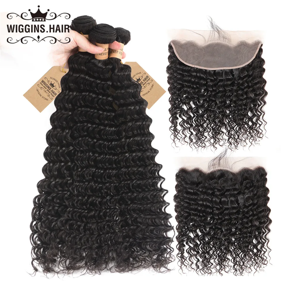 

Wiggins Deep Wave 3 Bundles With 13x4 Lace Frontal Brazilian Hair Weave Bundles With Closure Remy Human Hair With Baby Hair