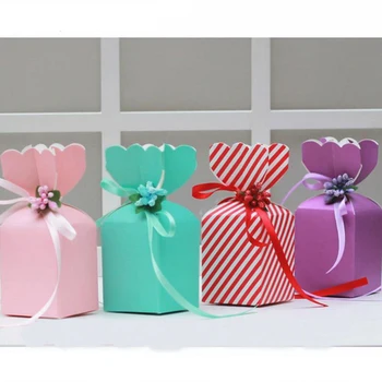 

50pcs/lot Cute Vase Candy Box Small Paper Wedding Candy Box Party Favor Gift Candy Boxes with Ribbon Casamento Event Decoration