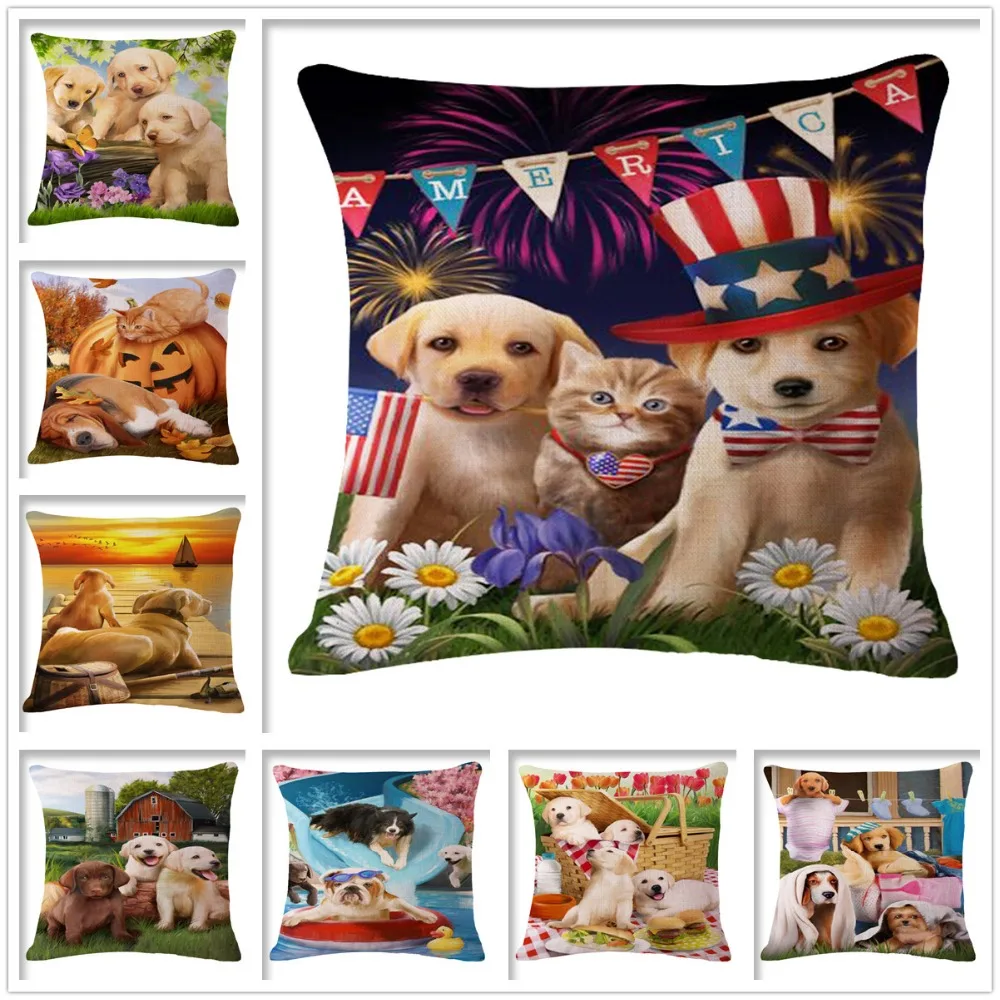 

Wholesale decorative throw pillows/almofadas case for sofa car bed cute bull terrier Golden Retriever lovely dog cushion cover