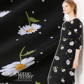 

Limited 16M/M The night daisy natural crepe DE chine mulberry silk fabric for dress print tissus au metre telas DIY tissu seda