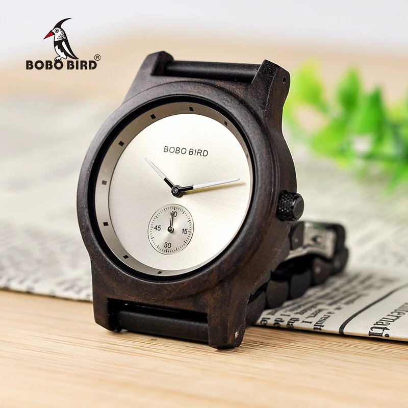 BOBO BIRD Men Watch Quartz Watches Male Wooden Wristwatch Small second disk Gift box masculinos relogios Customize logo