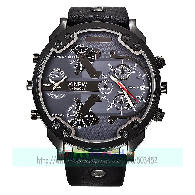 

30pcs/lot xinew-5918 new arrival high quality leather watch big round dial calendar man quartz wristwatch wholesale date watch