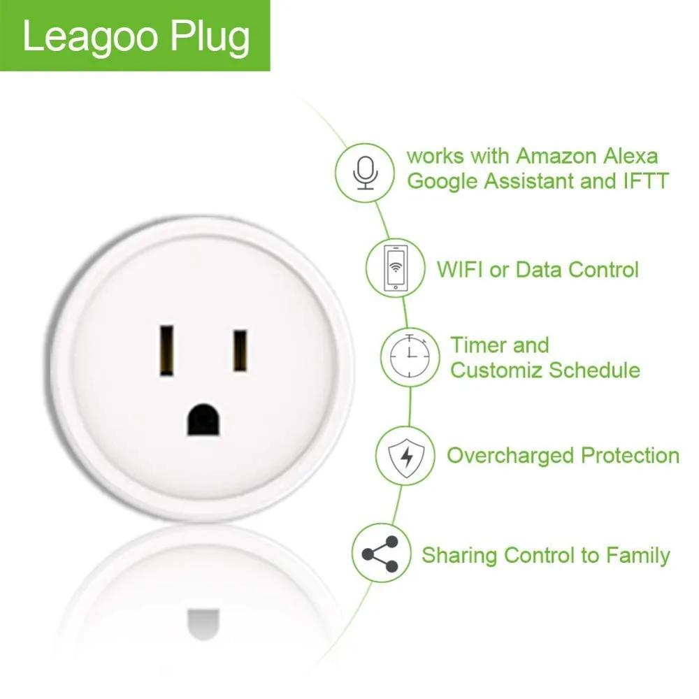 Смарт розетка LEAGOO с Wi Fi и американской вилкой 2 упаковки адаптер питания для Android