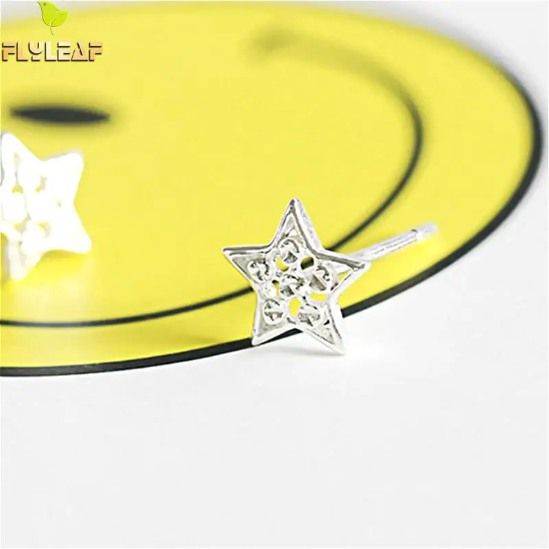

Flyleaf 925 Sterling Silver Hollow Pentagon Star Stud Earrings For Women Prevent Allergy Personality Lady Fashion Jewellery