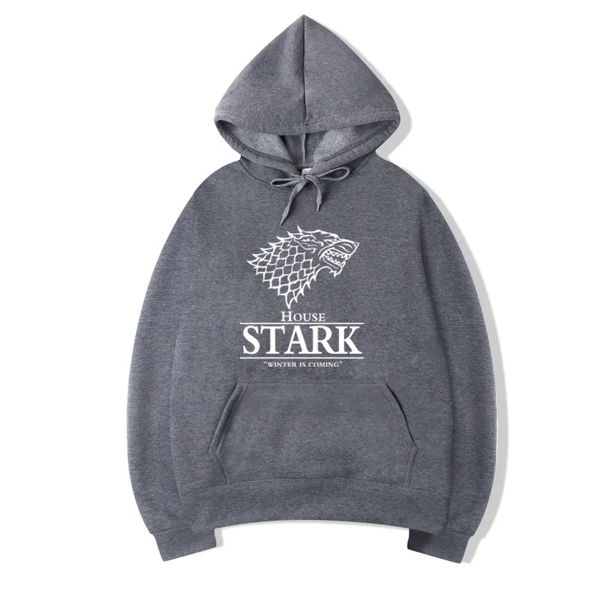 Game of Thrones Wolf Fashion Thin Hoodies Stark Winterfell 100% Cotton Hip Hop Sweatshirts Winter Is Coming Black Clothing