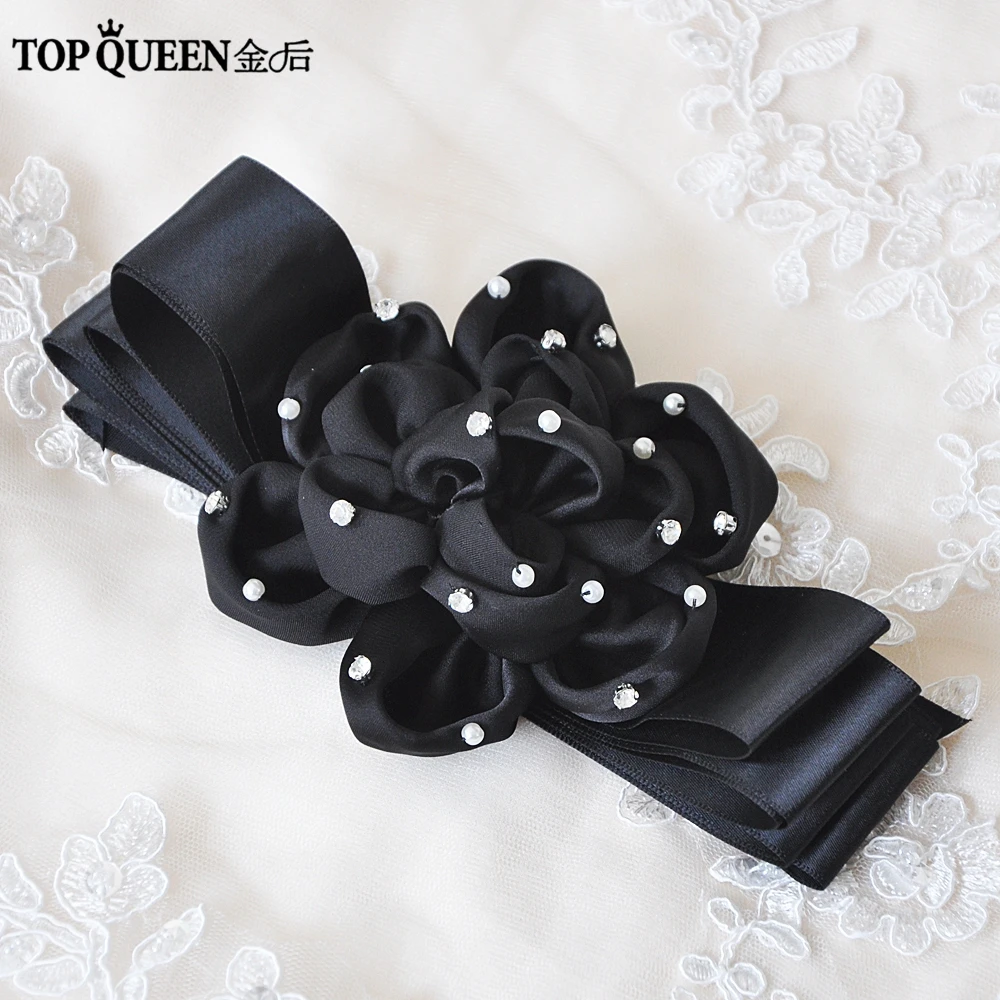 

TOPQUEEN S223 Wedding Flower Belt Black Flower Belts for Evening Dress Elegant Ribbon Belts for Women Satin Sash Belt Party Belt