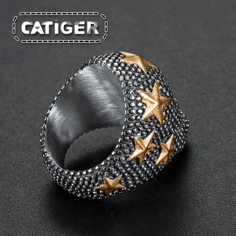 Punk Size 7 to Size 15 Mens Boys 316L Stainless Steel Cool Golden Plated Star Terminator Punk Gothic Biker Skull Ring