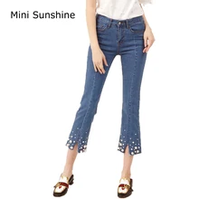 Модные джинсы женские заклепки бисером джинсы эластичные узкие джинсы Рваные штаны в обтяжку джинсы женские брюки до щиколотки z30