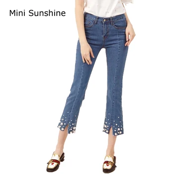 

Fashion Jeans Women Rivet Beading Jeans Elastic Skinny Jeans Pencil Pants Ripped Jeans Female Ankle-Length Pants z30