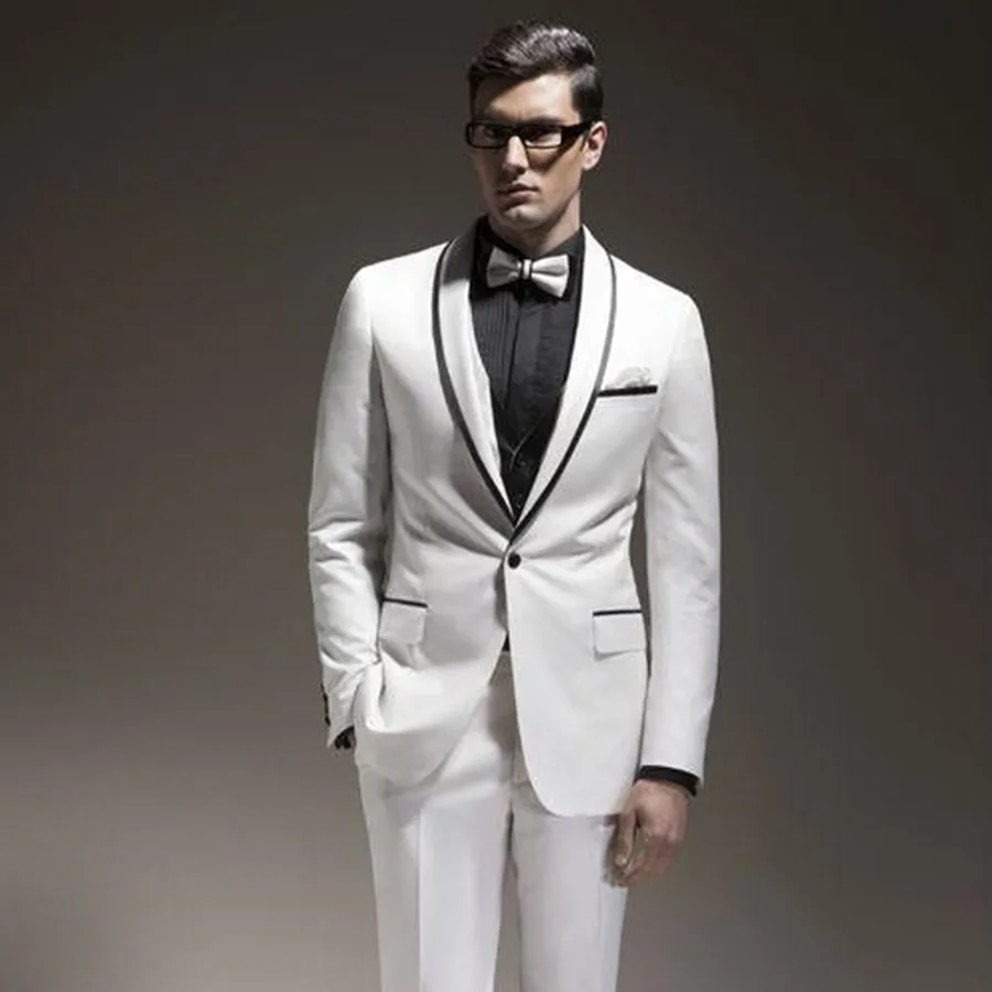 Latest Design Groom suits White Shawl Lapel Groom tuxedo Wedding Suits
