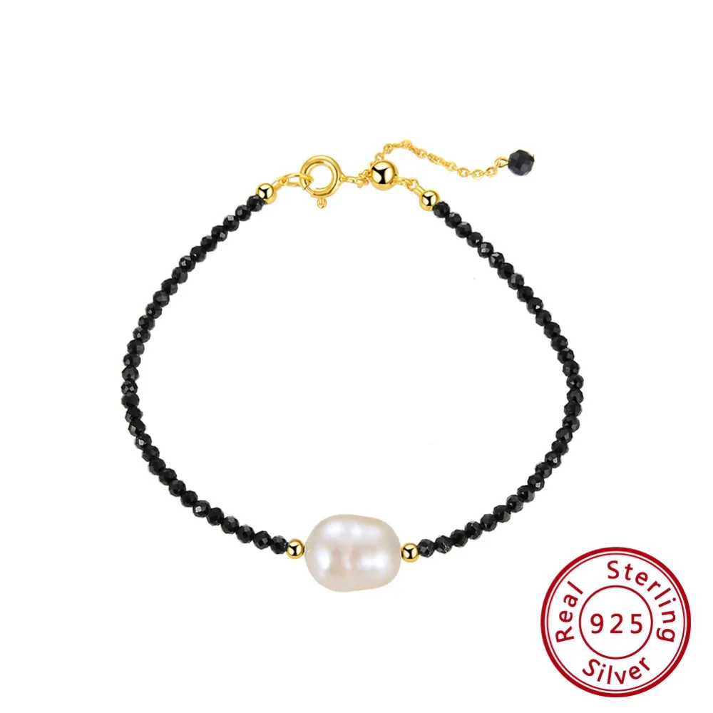 Effie queen серебряный браслет простые браслеты черная шпинель драгоценный камень с жемчугом вечерние ювелирные изделия Горячая Подарок на годовщину TSB48