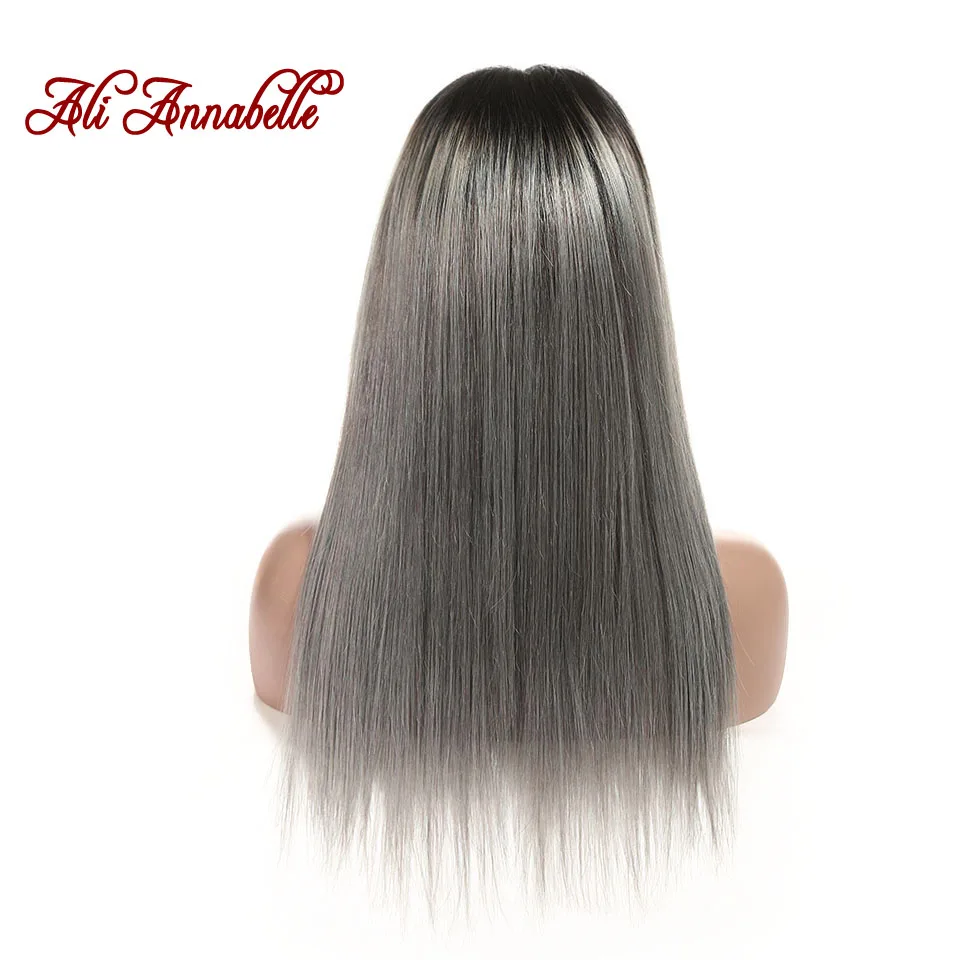 ALI ANNABELLE волосы бразильский кружевной передний парик прямые волосы 16 дюймов кружевные парики Омбре волосы 1B/серый кружевной передний парик волосы remy