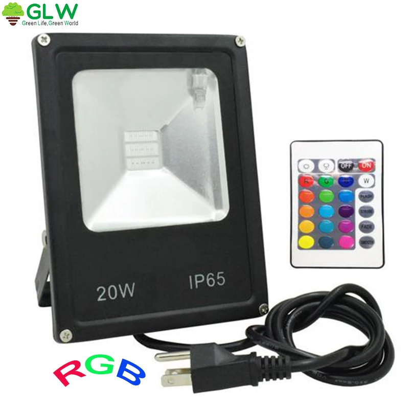 

GLW Led 20W Flood Light Led 110V/220V RGB Landscaping Outdoor Lighting IP65 Waterproof Floodlight Plug Projecteur Led Exterieur