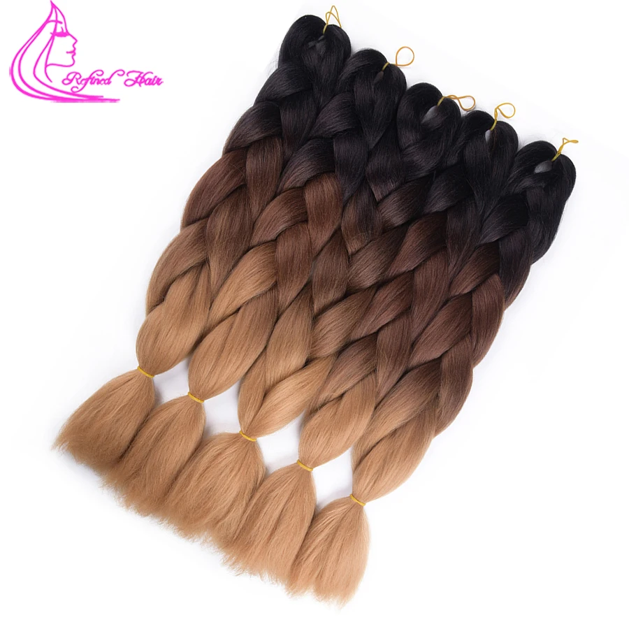 

Refined Hair 24Inch Jumbo Box Braids Crochet Braid Hair 100Colors Ombre Synthetic Expression Braiding Hair Extensions