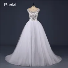 Real Picture Heavy Crystal Top Scoop Tulle Short Sleeves Ball Gown Dubai Wedding Dresses Bridal Gown 2017 Robe de Soiree FW105