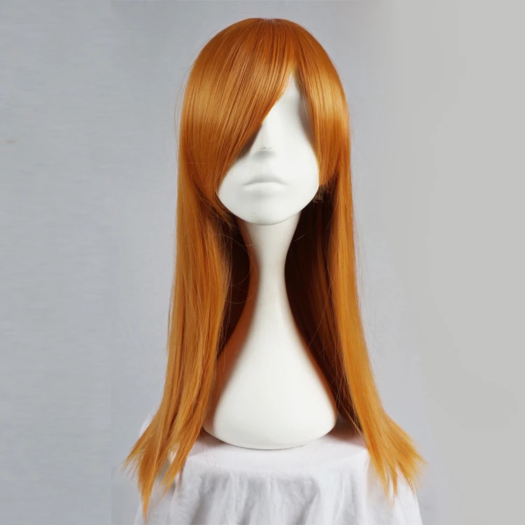 55cm/70cm Long Straight Orange Anime Cosplay Full Wig+Wig Cap Heat