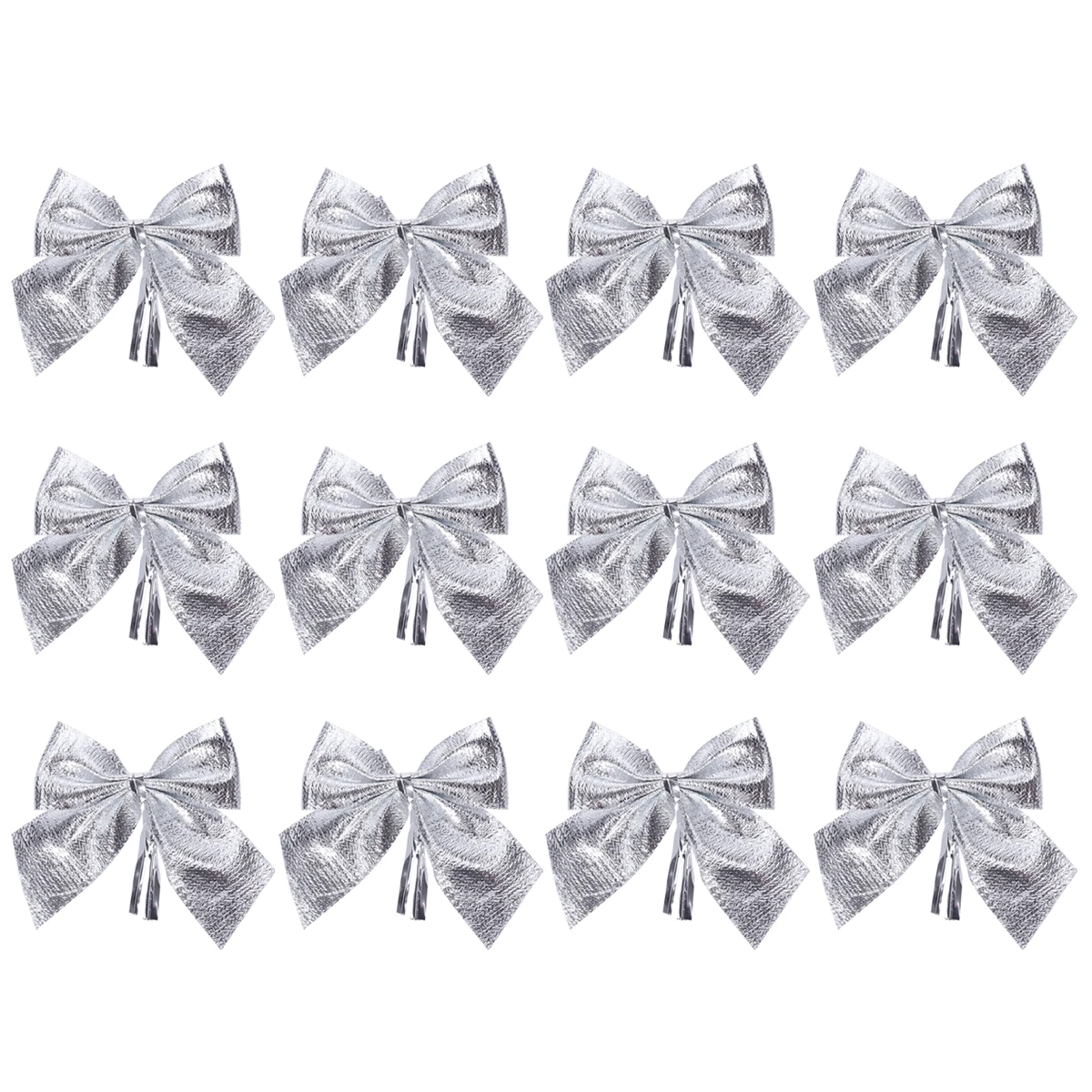 12pcs Glitter Bowknots Christmas Tree Ornaments Pendant Xmas Hanging Decor Adornments Holiday Home Party Supplies(Silver) A20