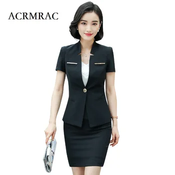 

ACRMRAC Women's suits New Summer suit Short suit Solid color Slim Mandarin Collar jacket pants Business OL Formal Pant Suits