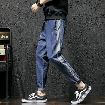 

2018 Autumn Men's Literary Versatile Youth Fashion Casual Personality Temperament Cotton Sidebar Large Size Denim Trousers