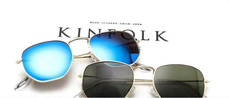 Винтажные стеклянные линзы, отражающие солнцезащитные очки es, женские классические брендовые дизайнерские очки в металлической оправе, модные зеркальные шестигранные очки Oculos De Sol