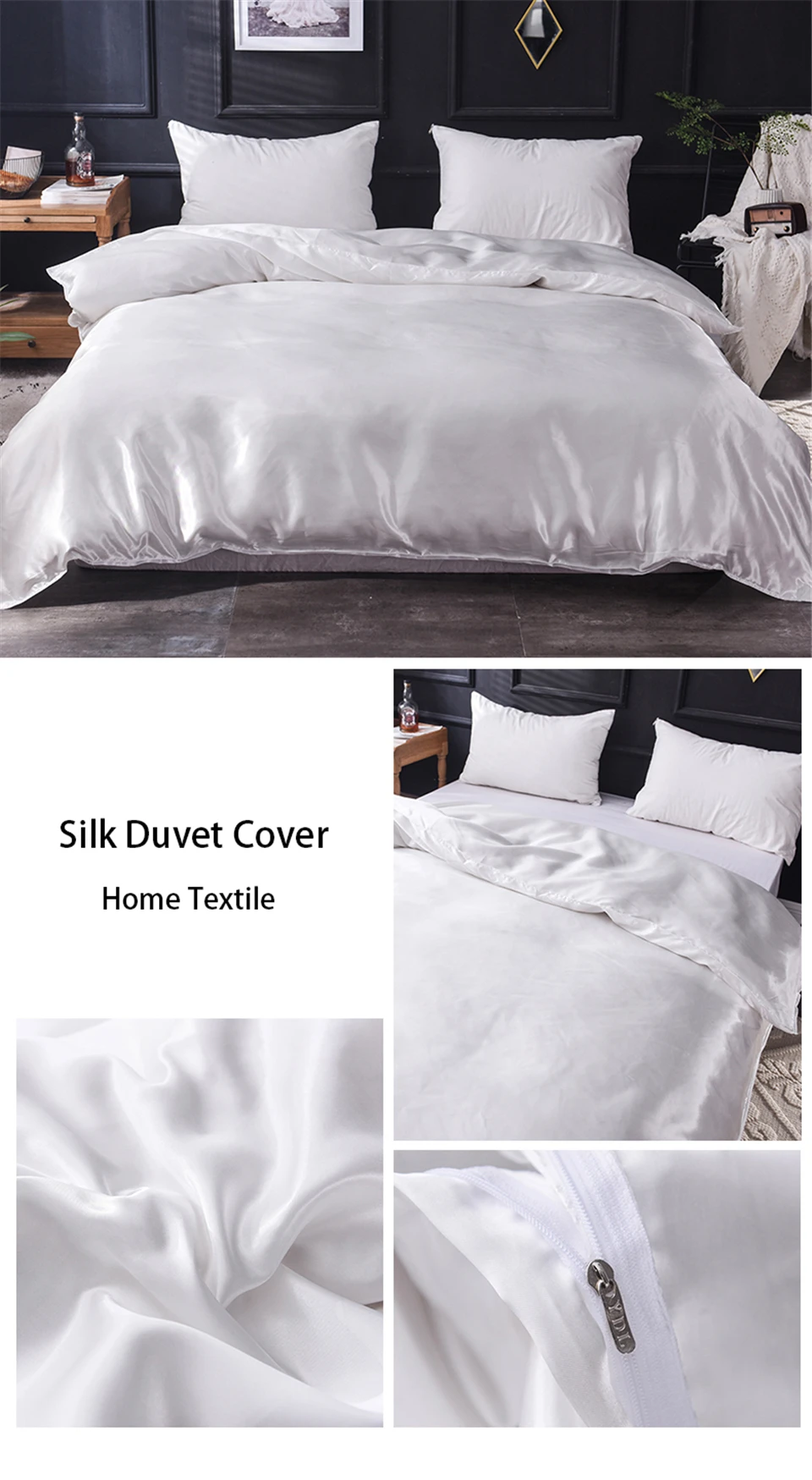 Liv-Esthete New Luxury Satin Silk Gray Bedding Sets Silky 1pcs Duvet Cover Set Bed Set Single Double Queen King Quilt Cover