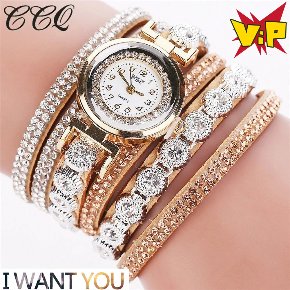 

Women watches Luxury Dress Leather Fabric Gold Fashion Leather Casual Analog Women Rhinestone Watch relogios