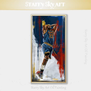 

Top Artist Hand-painted Basketball Player Oil Painting on Canvas The King of Basketball Player Figure Lebron James Oil Painting