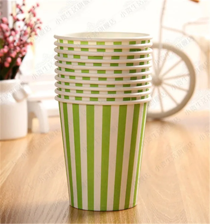 100 шт 9 унций многоцветная полосатая бумага стаканы для питья на день рождения - Цвет: Зеленый