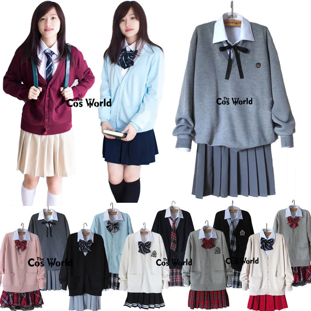 Осень Зима Janpan студент JK школы командная форма кардиган свитер футболка юбка/брюки для девочек пара комплект любителей костюмы