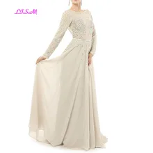 Chiffon Long Sleeve Evening Dress Lace Appliques Beaded Women Formal Party Gowns Sexy Backless Elegant Vestidos Prom 2019 Chiffon Long Sleeve Evening Dress Lace Appliques Beaded Women Formal Party Gowns Sexy Backless Elegant Vestidos Prom 2019
