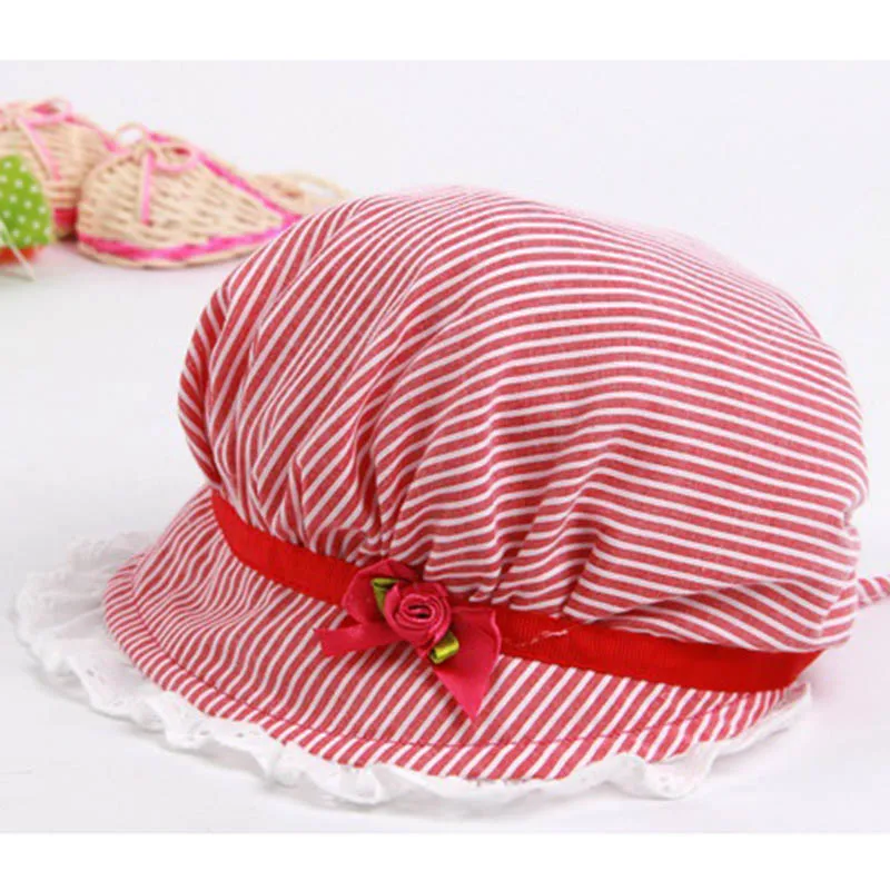 Новая летняя шапка для маленьких девочек 0-3 лет, кружевная Детская шляпа с цветочным узором, шляпа от солнца для девочек, пляжная кепка, детская шапка, шапка s - Цвет: Style 2 Red