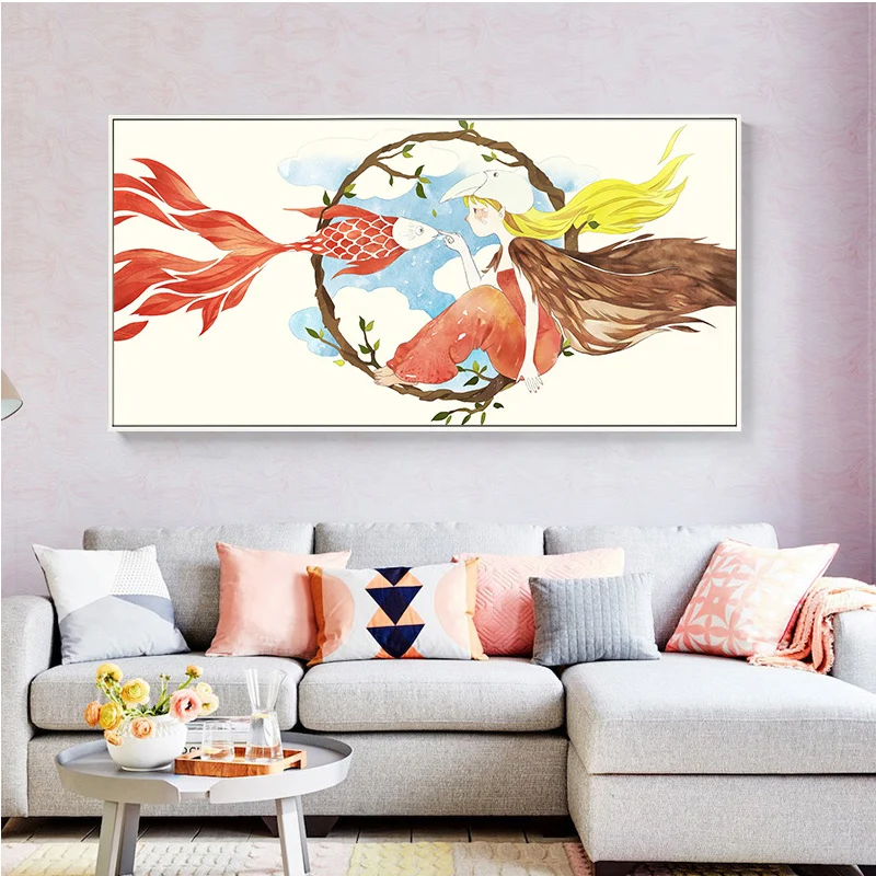 Us 5 75 31 Off Nordic Style Decor Large Posters Mermaid Girls Fish Canvas Paintings Posters And Prints Wall Art Pictures For Kids Girls Room In