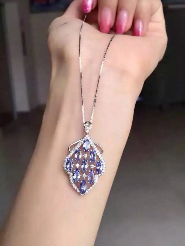 Натуральный танзанит кулон S925 для женщин с натуральным с разноцветным драгоценным камнем кулон Цепочки и ожерелья модные роскошные листья для женщин ювелирные изделия