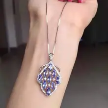 Натуральный танзанит кулон S925 для женщин с натуральным с разноцветным драгоценным камнем кулон Цепочки и ожерелья модные роскошные листья для женщин ювелирные изделия