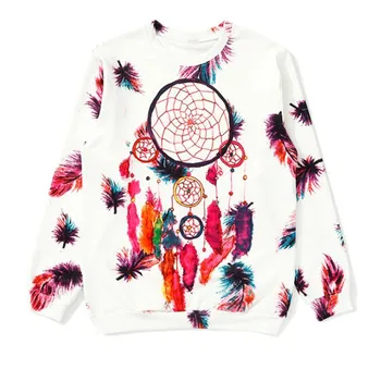 

Hiawatha Autumn Winter Long Sleeve Hoodies Harajuku Style Loose Feather Printed Sweatshirts WY1487