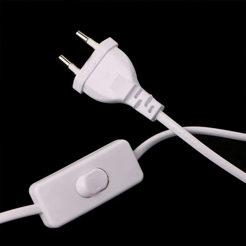 

1.8m EU Plug Cable White Line with On/Off Switch Button Power Cord For LED Lamp #Sep.08