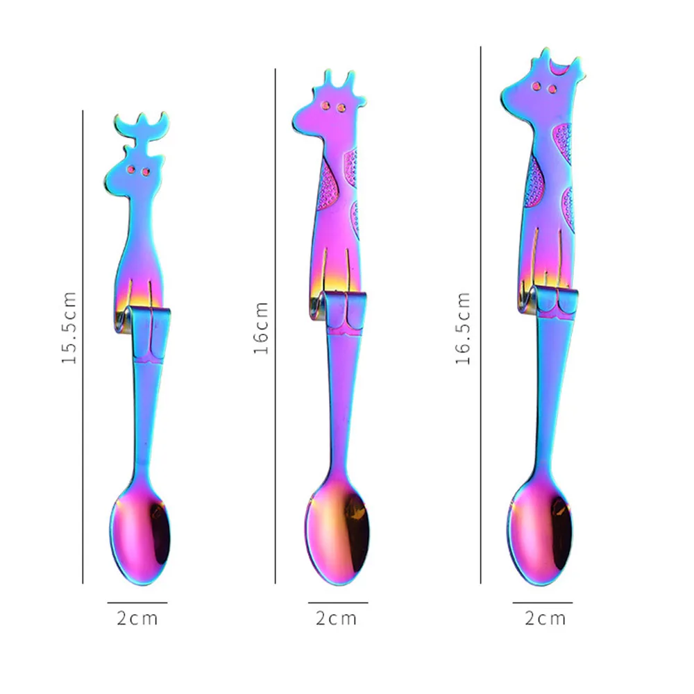 3 размера/набор, 304 нержавеющая сталь, кофейные ложки, креативные чайные ложки с жирафом, десертная ложка, инструменты для питья, чашки, кухонные аксессуары