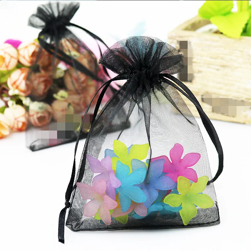 10 шт., 7x9, 9x12, 10x15, 13x18 см, подарочные сумки из органзы, сумки для украшений, украшения для свадьбы, дня рождения, вечеринки, детские сумки, подарочная упаковка - Цвет: D1 Black