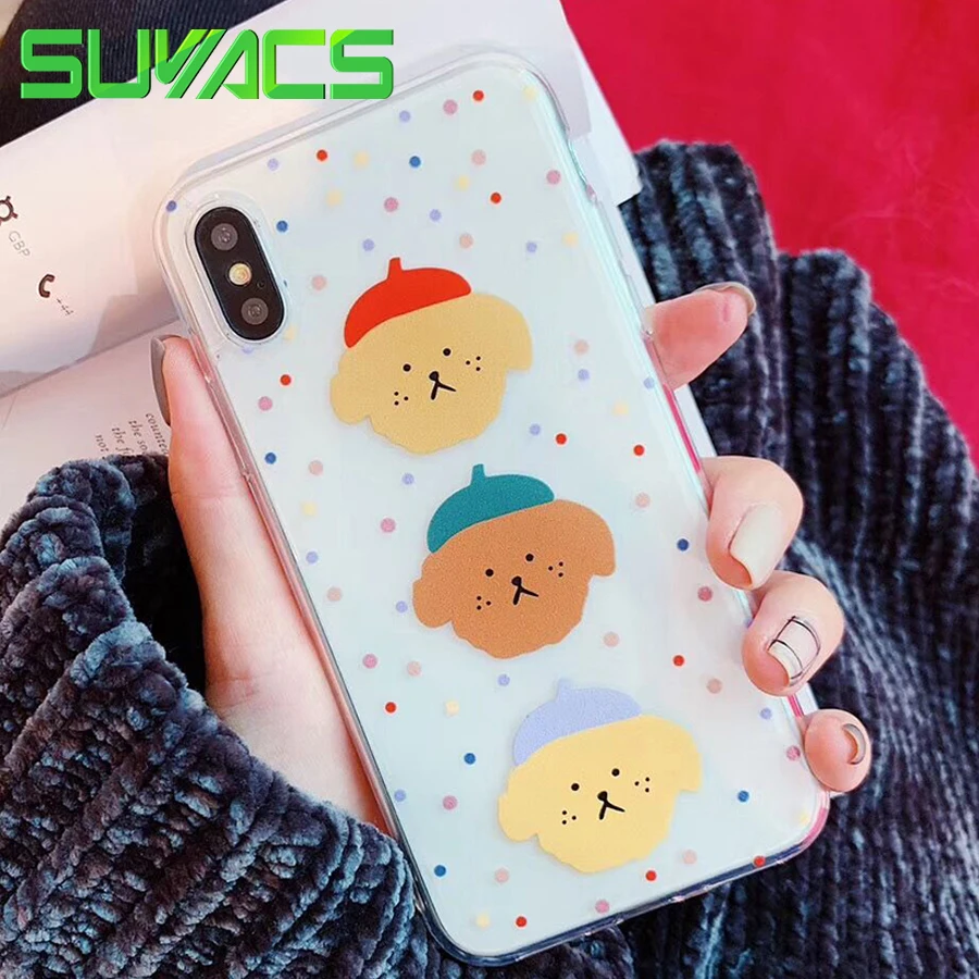 

SUYACS Cartoon Bear Wave Point Phone Case For iPhone XS MAX XR X 6 6S 7 8 Plus Transparent Soft TPU Animals Phone Back Cover